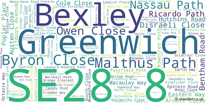 A word cloud for the SE28 8 postcode